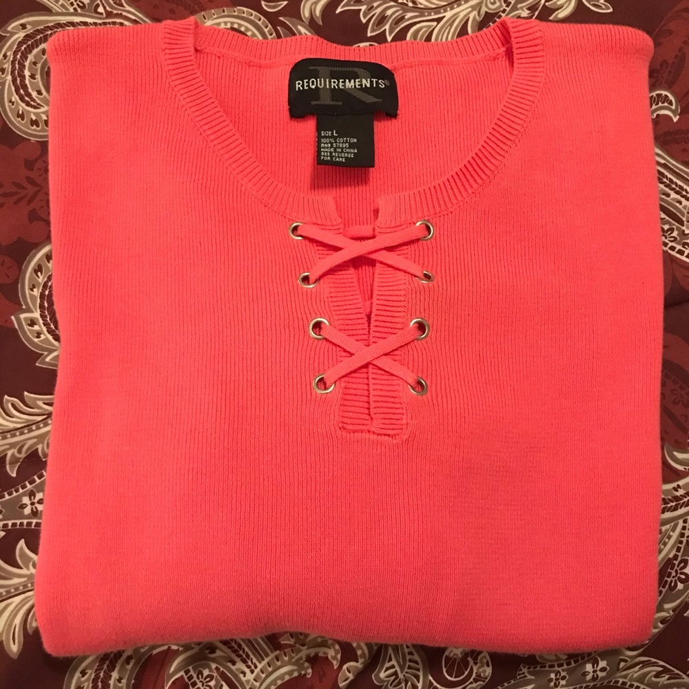 Coral sweater with lace up front (size L) - Picture 3 of 6